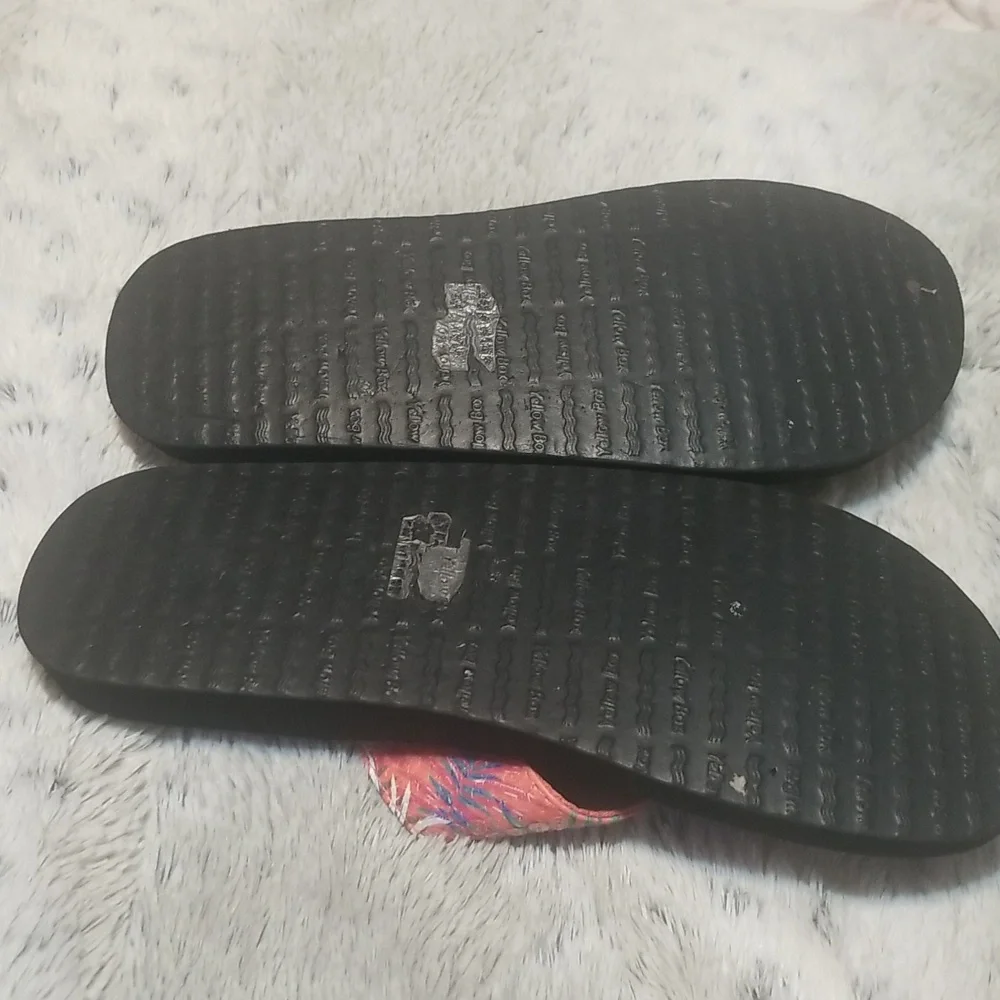 Yellow Box Coral Tropical Print Flip Flop Sandals - Picture 2 of 6